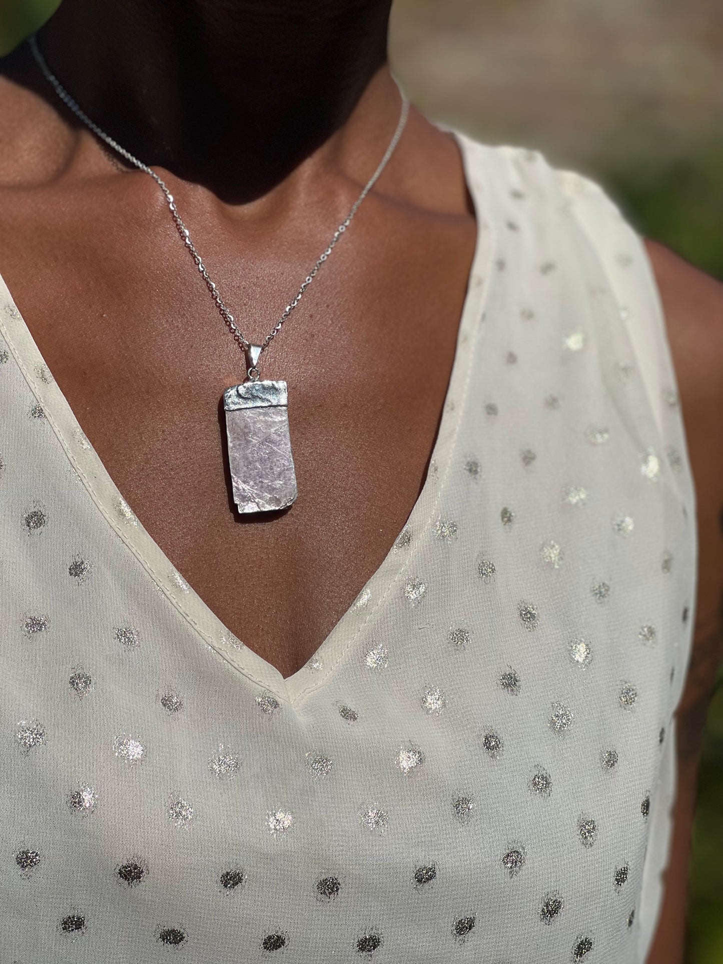 Silver Plated Purple Lepidolite Necklace