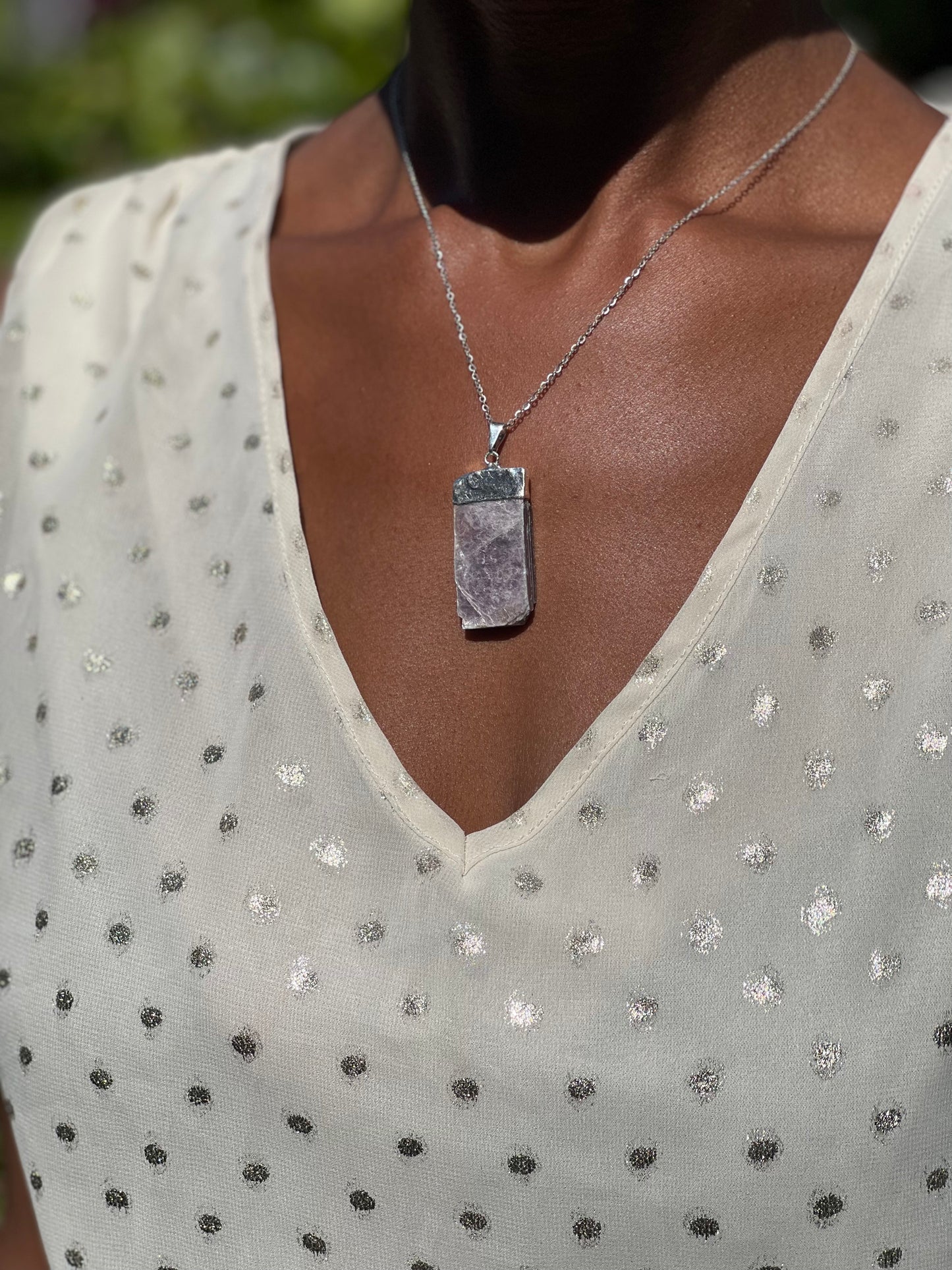 Silver Plated Purple Lepidolite Necklace