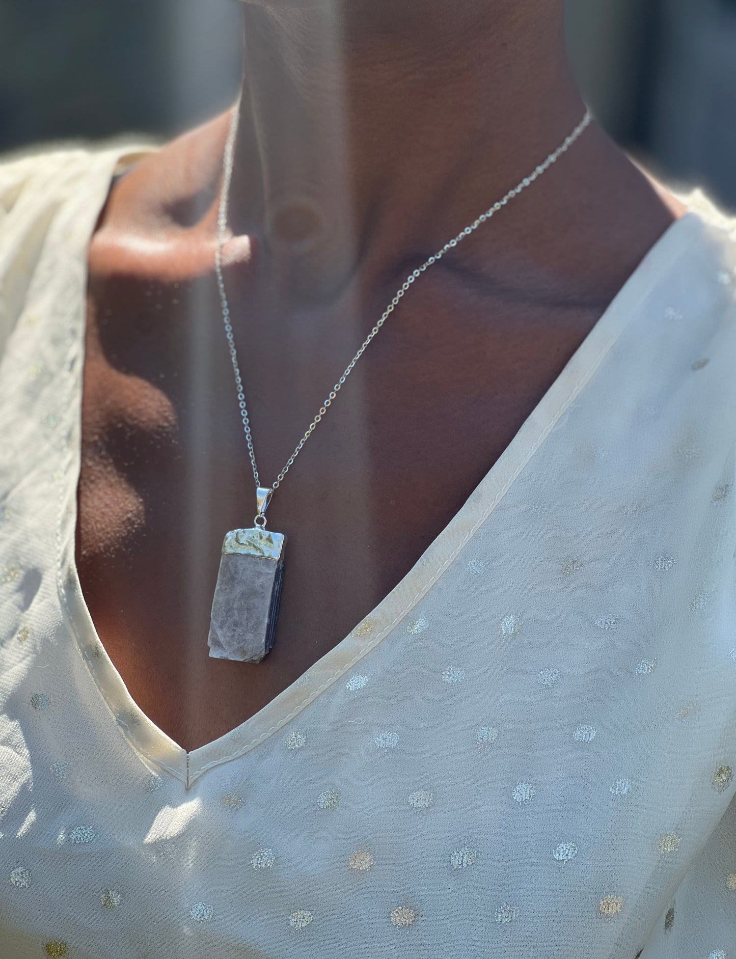 Silver Plated Purple Lepidolite Necklace