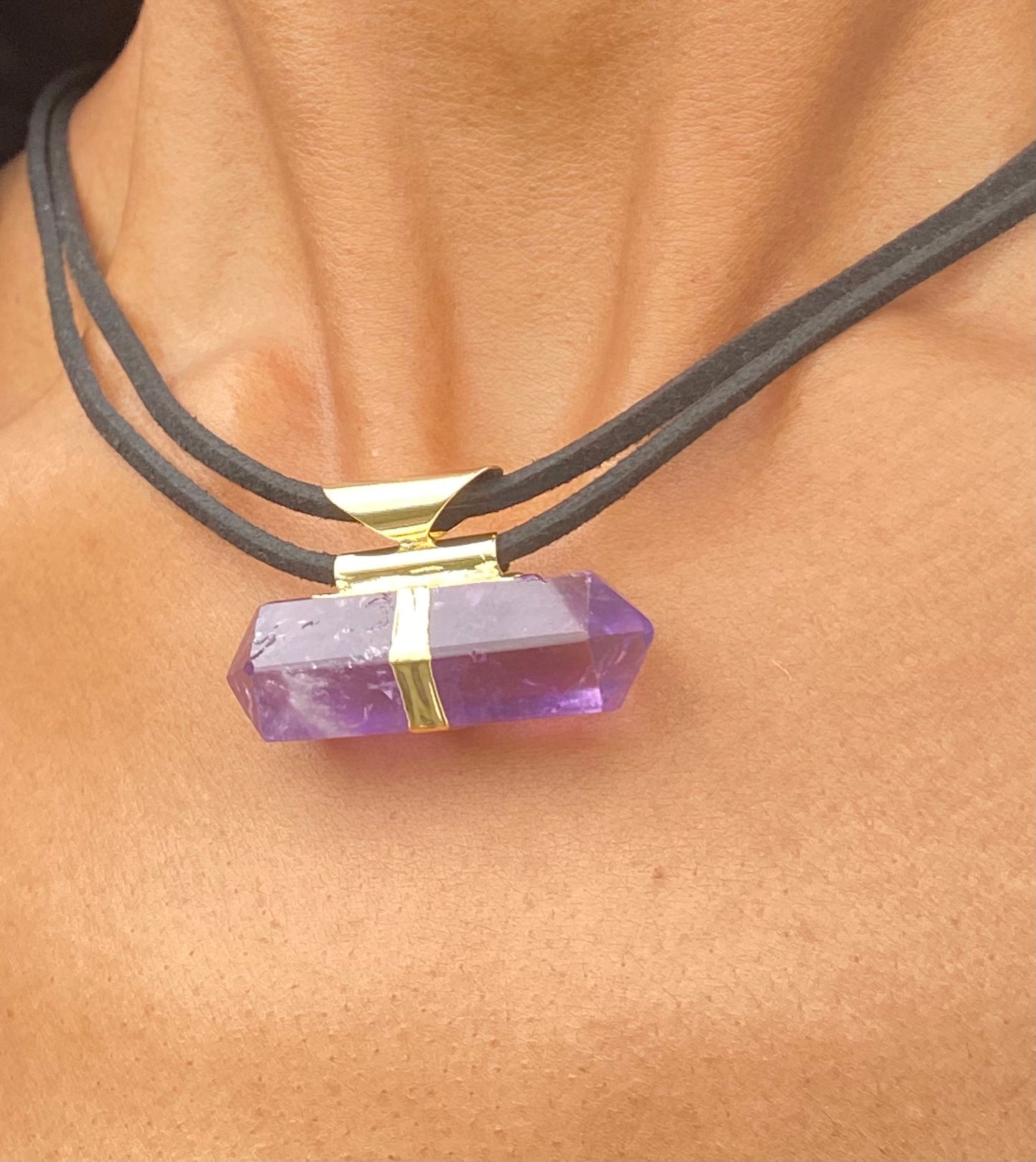 Double Pointed Amethyst Crystal Necklace