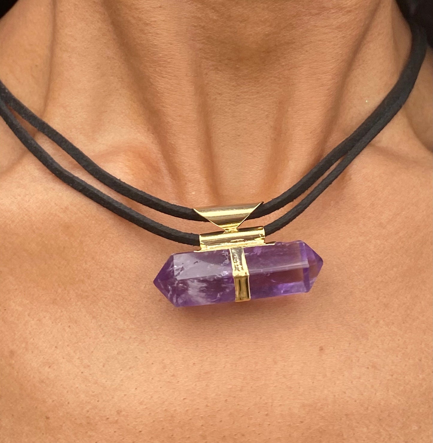 Double Pointed Amethyst Crystal Necklace