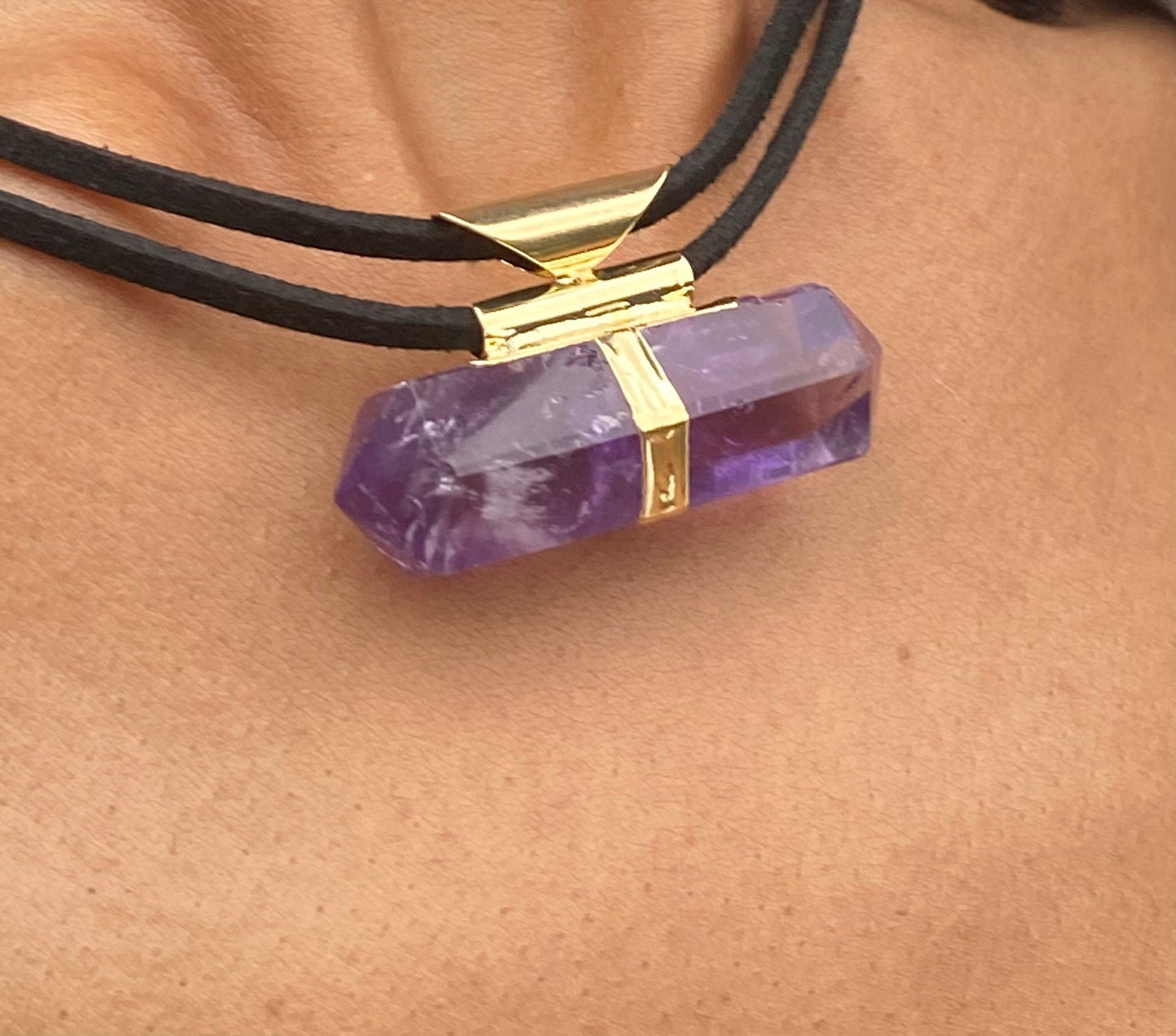 Double Pointed Amethyst Crystal Necklace