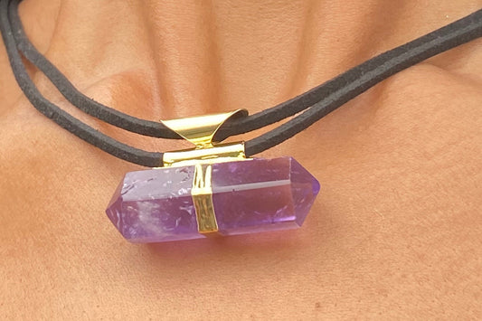 Double Pointed Amethyst Crystal Necklace