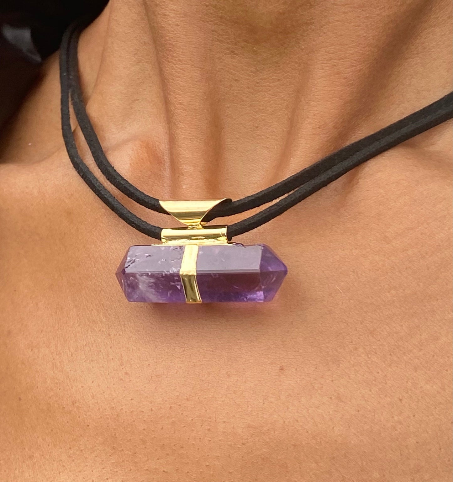 Double Pointed Amethyst Crystal Necklace