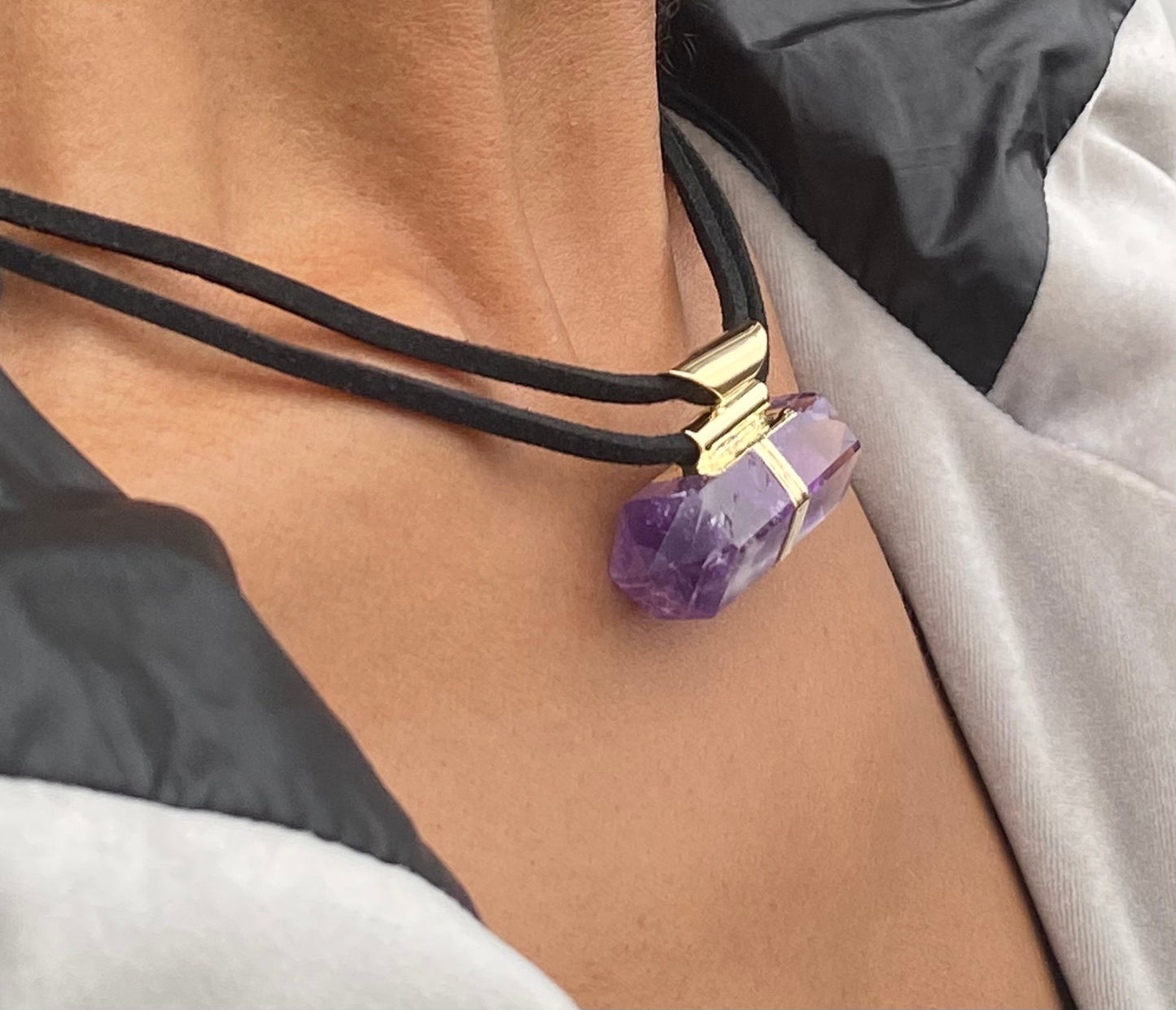 Double Pointed Amethyst Crystal Necklace