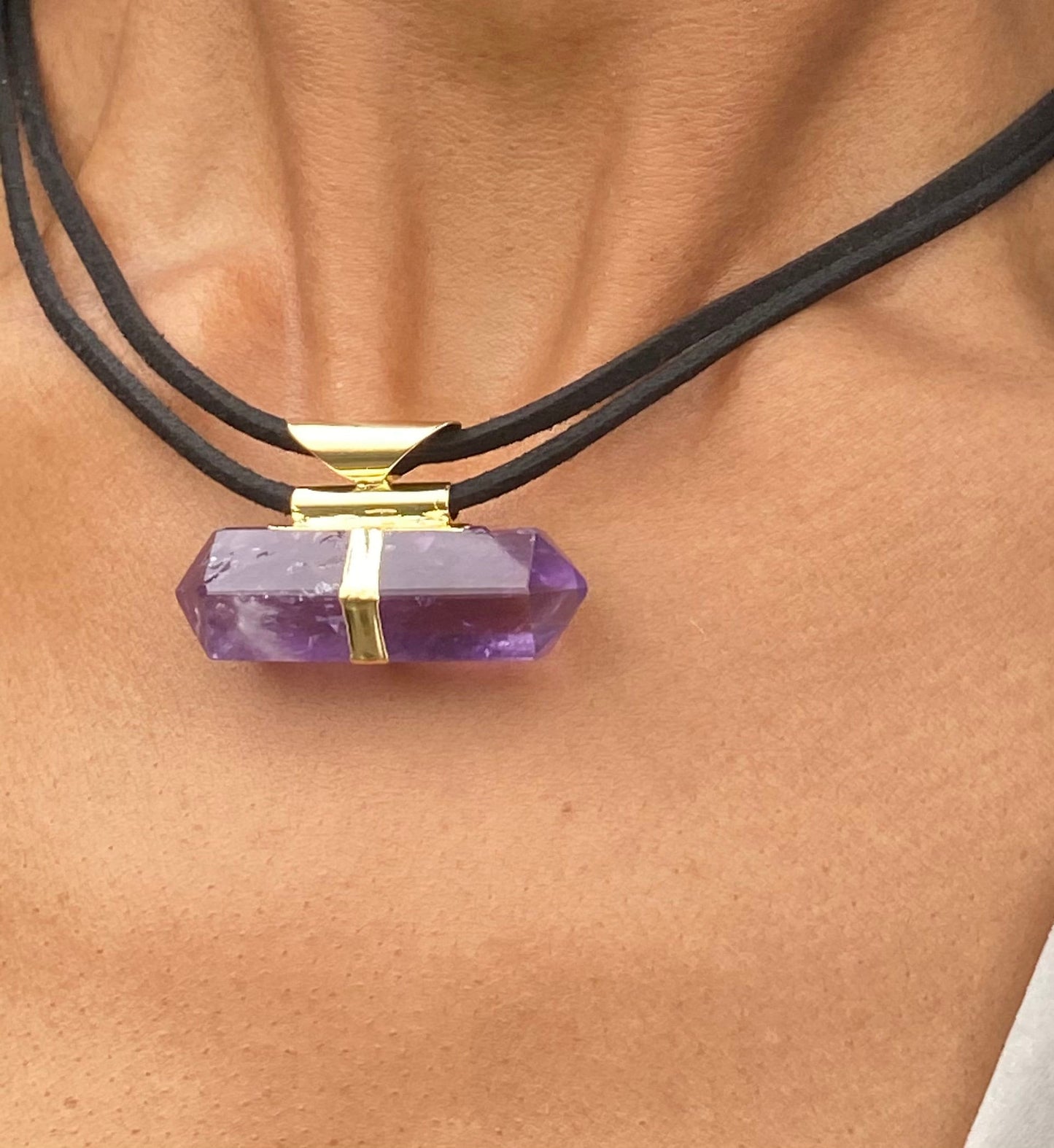 Double Pointed Amethyst Crystal Necklace