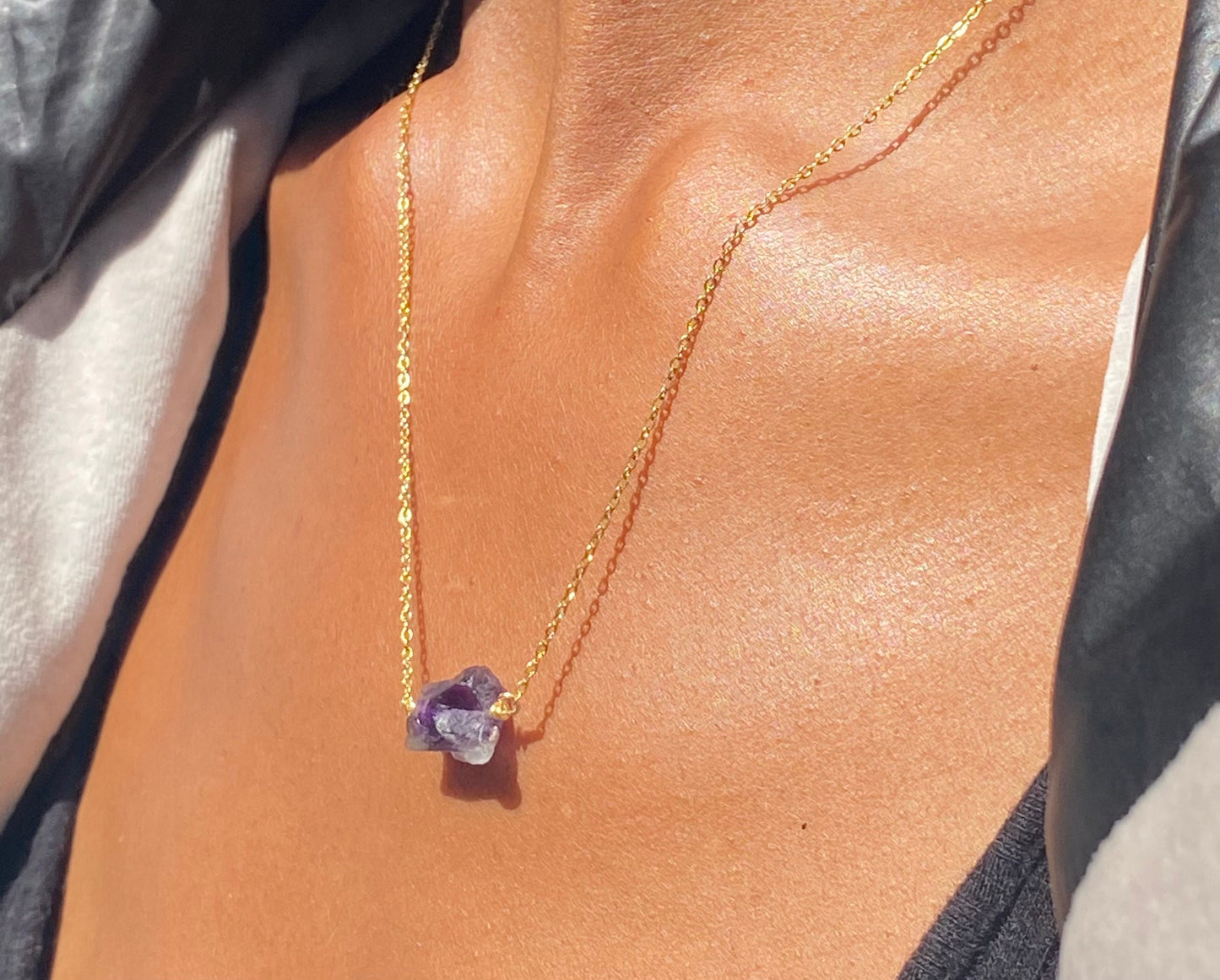 Dainty Dark Amethyst Gold Plated Necklace