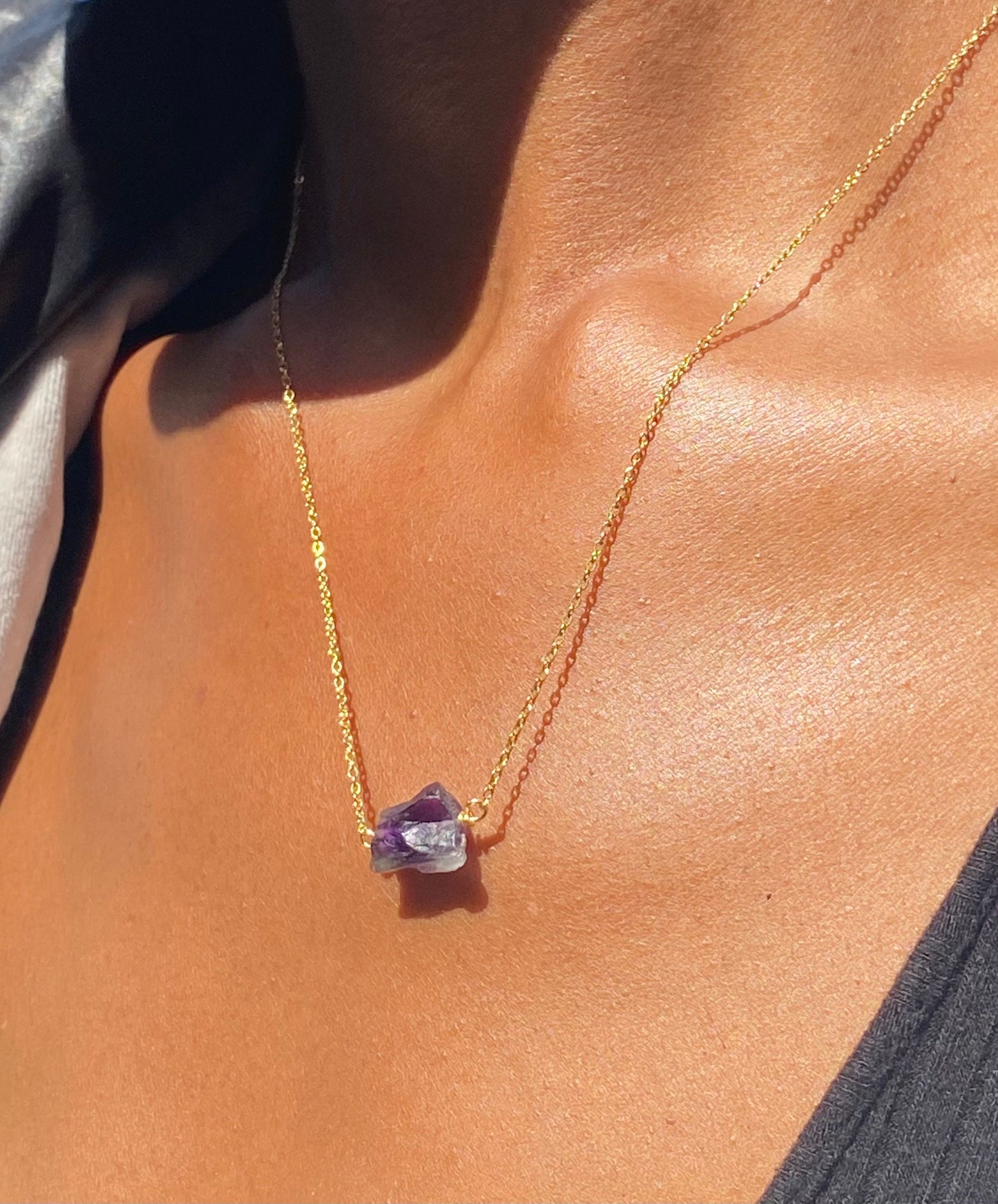 Dainty Dark Amethyst Gold Plated Necklace