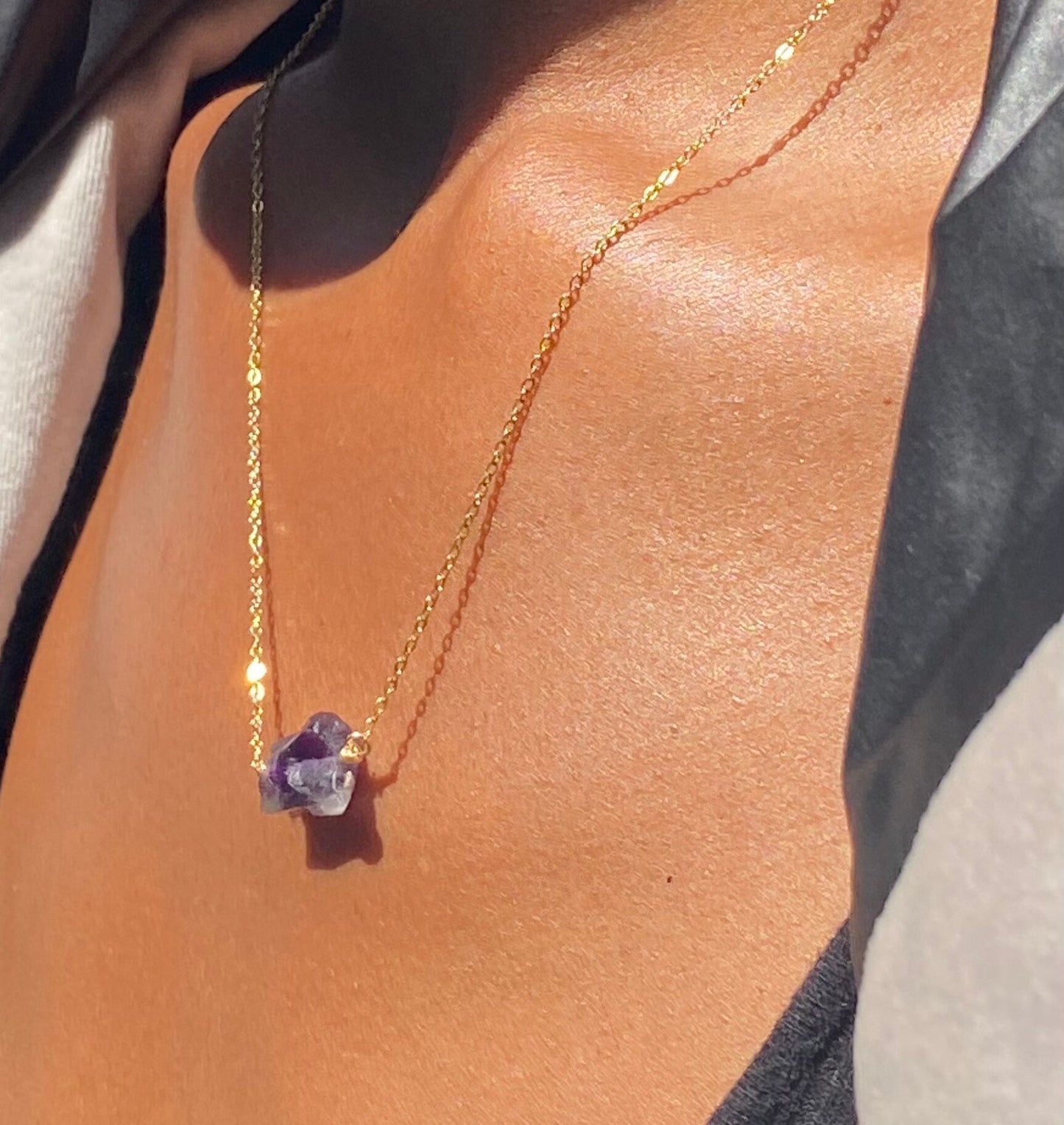 Dainty Dark Amethyst Gold Plated Necklace