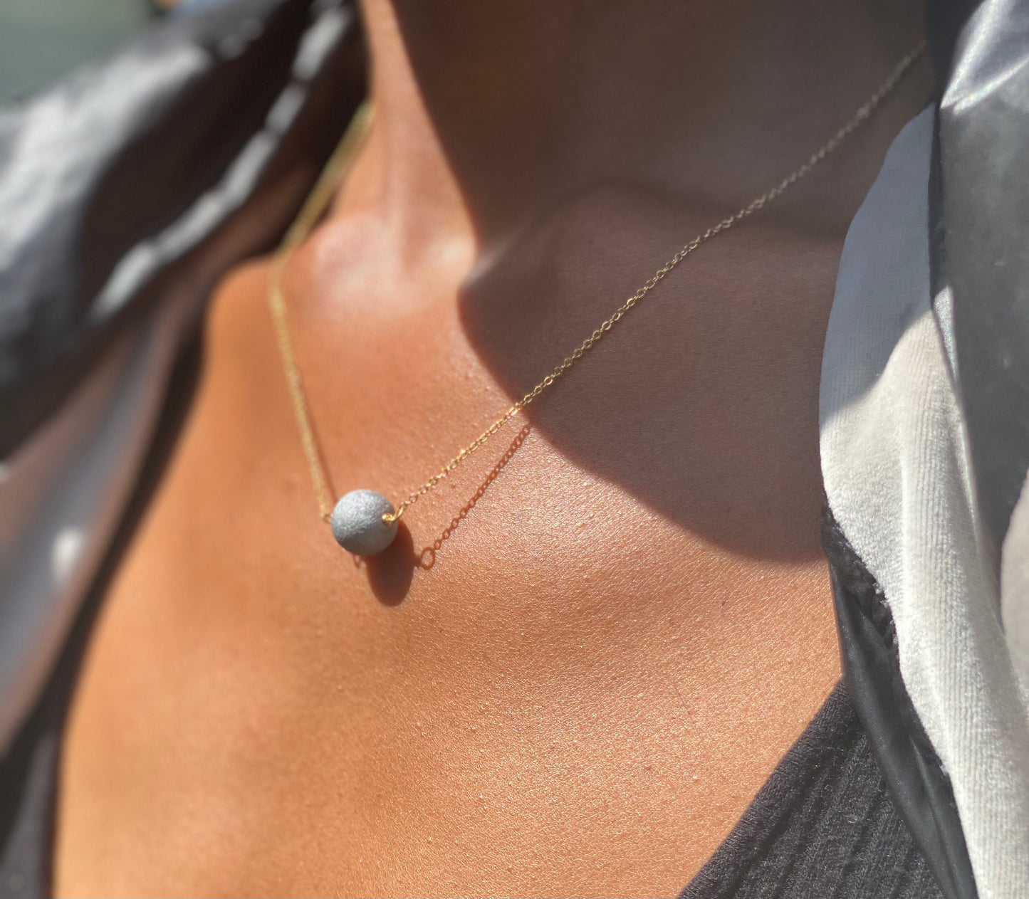 Gold FIlled Grey Lava Stone Necklace