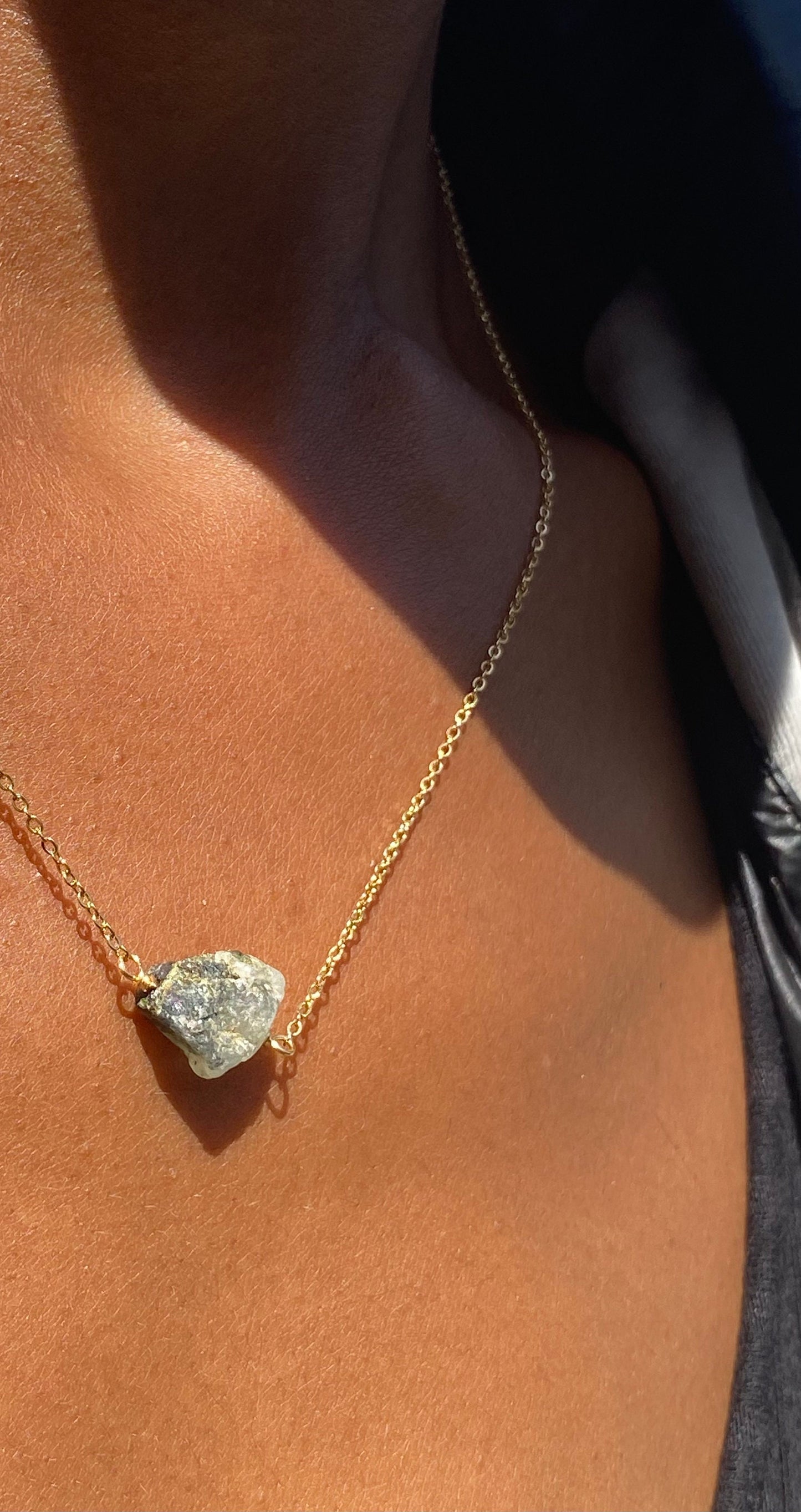 Gold FIlled Green Prehnite Stone Necklace