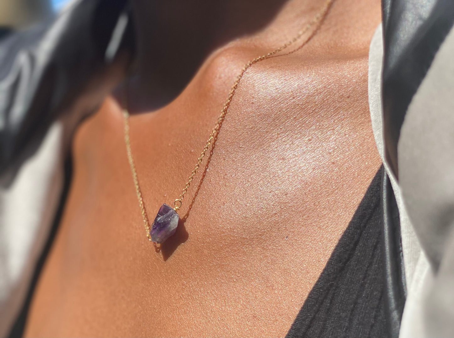 Dainty Dark Amethyst Gold Plated Necklace