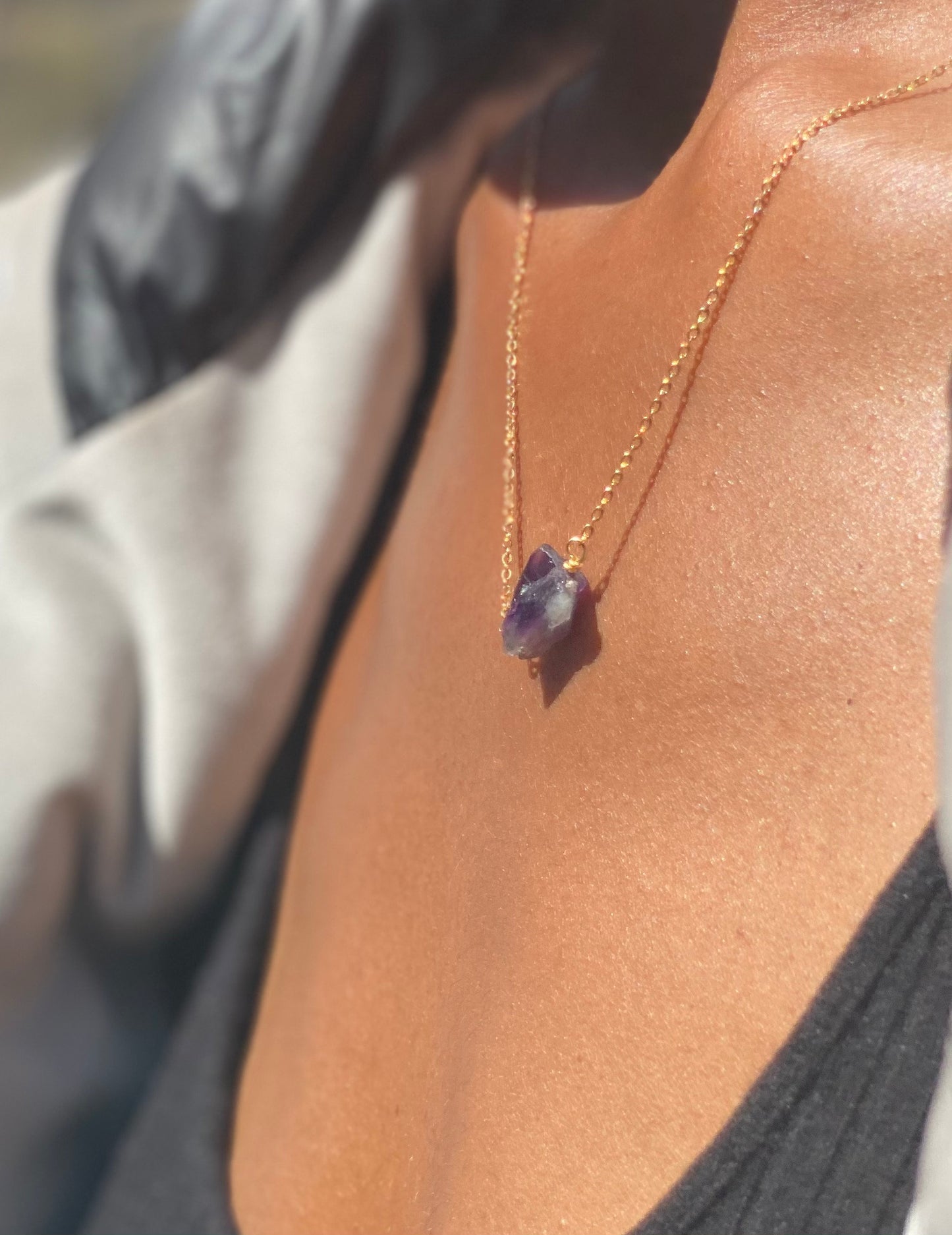 Dainty Dark Amethyst Gold Plated Necklace