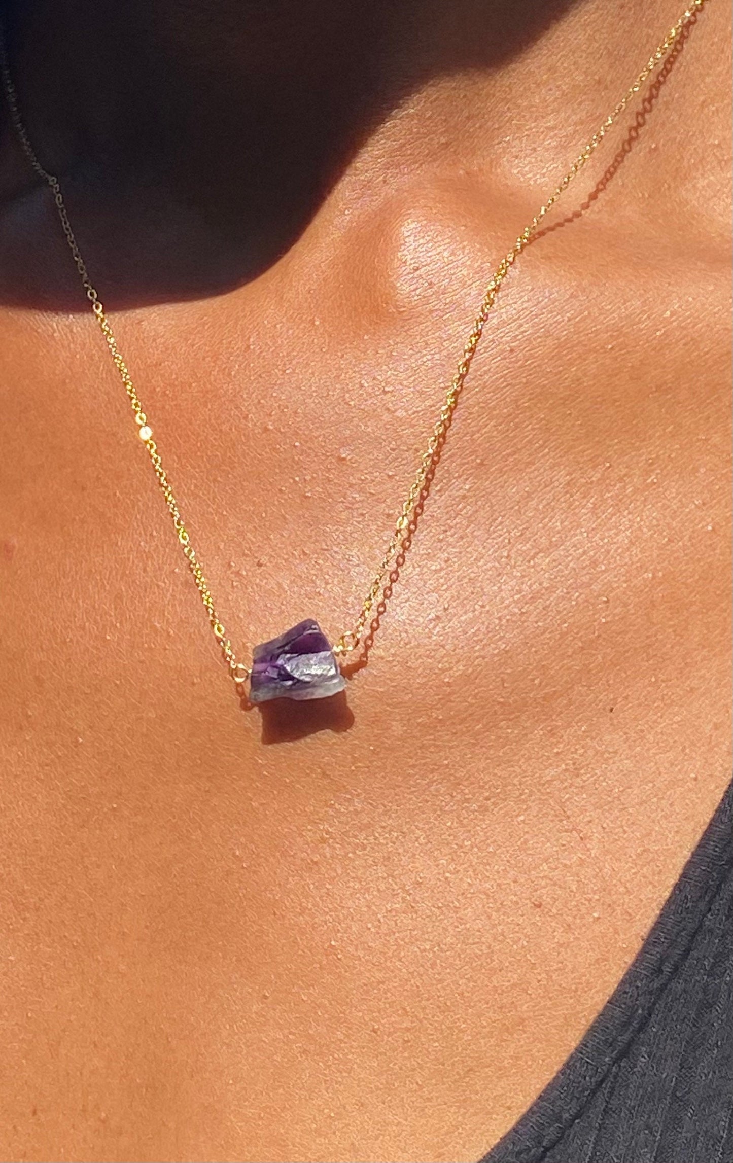 Dainty Dark Amethyst Gold Plated Necklace