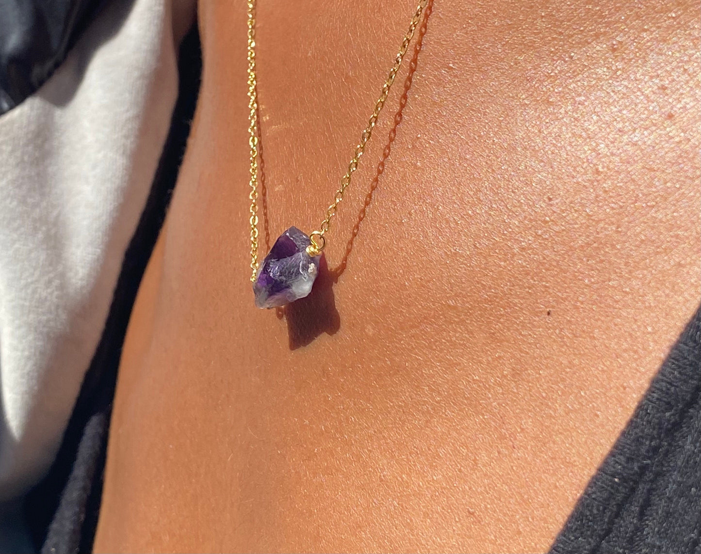 Dainty Dark Amethyst Gold Plated Necklace