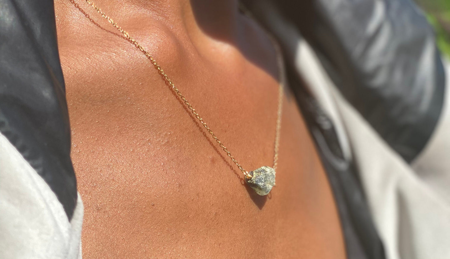 Gold FIlled Green Prehnite Stone Necklace