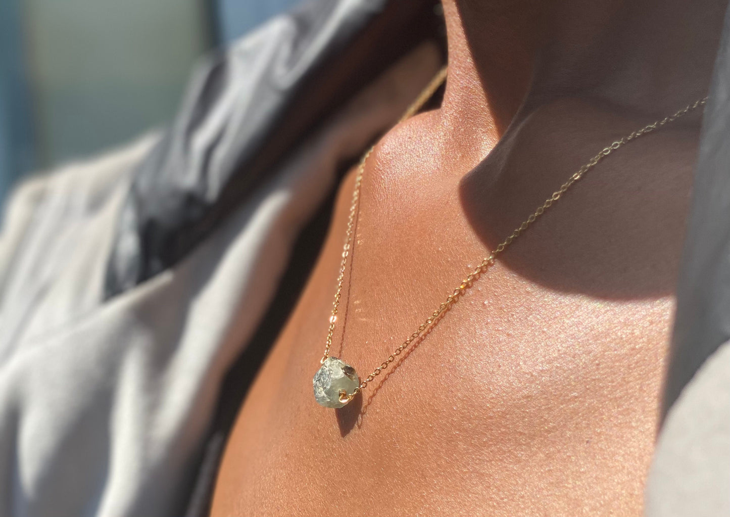 Gold FIlled Green Prehnite Stone Necklace