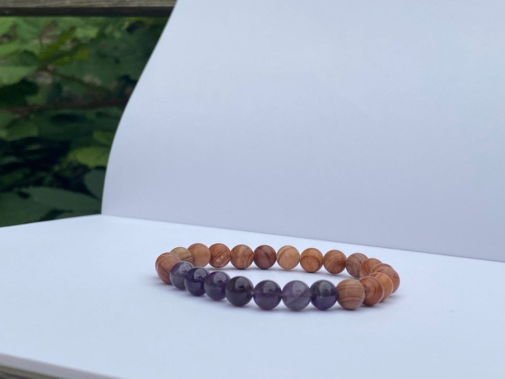 Sandalwood and Amethyst Mala Beaded Bracelet