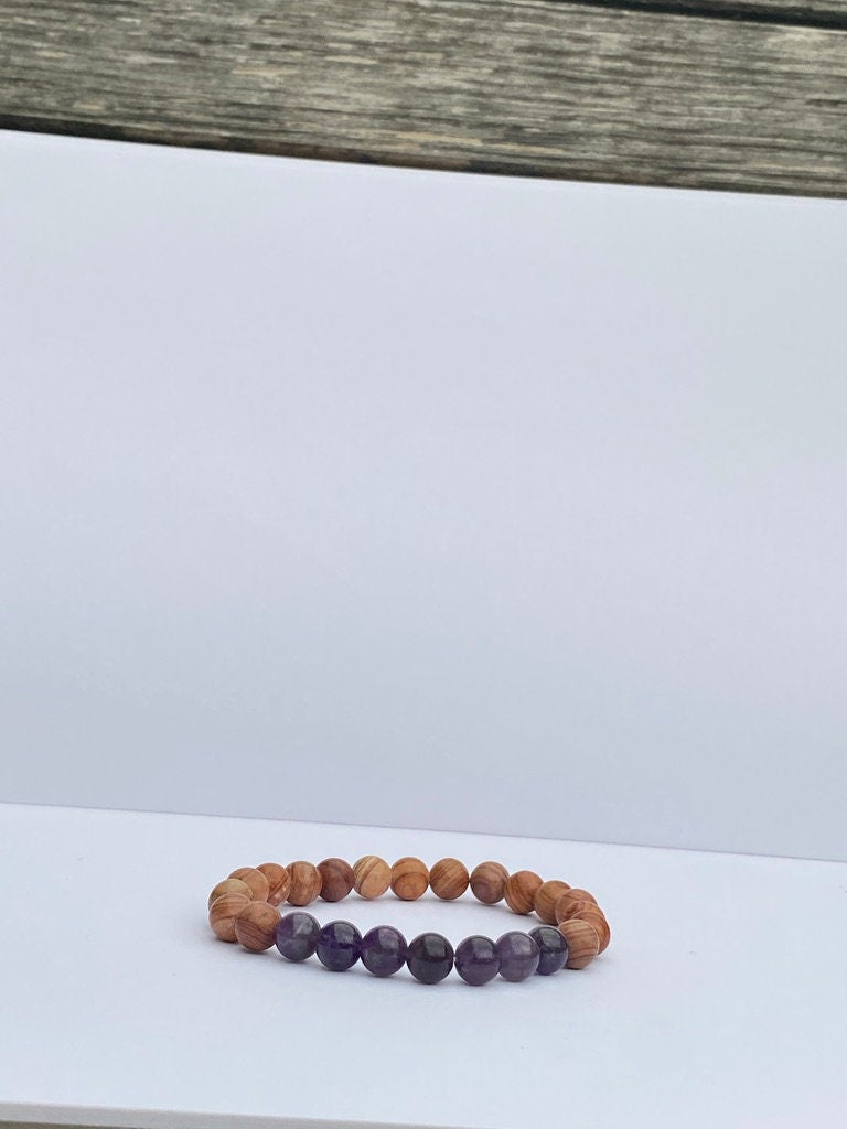 Sandalwood and Amethyst Mala Beaded Bracelet