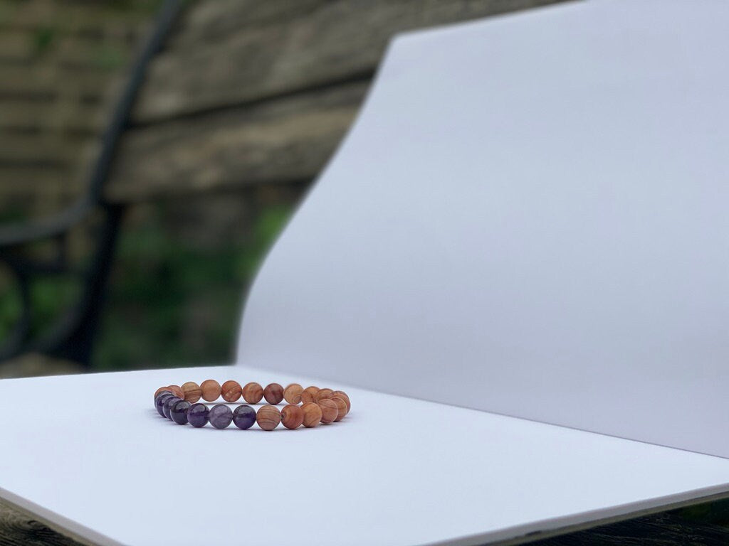 Sandalwood and Amethyst Mala Beaded Bracelet