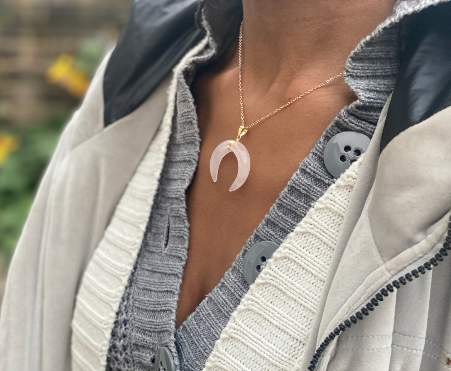 Gold Filled Rose Quartz Crescent Moon Necklace