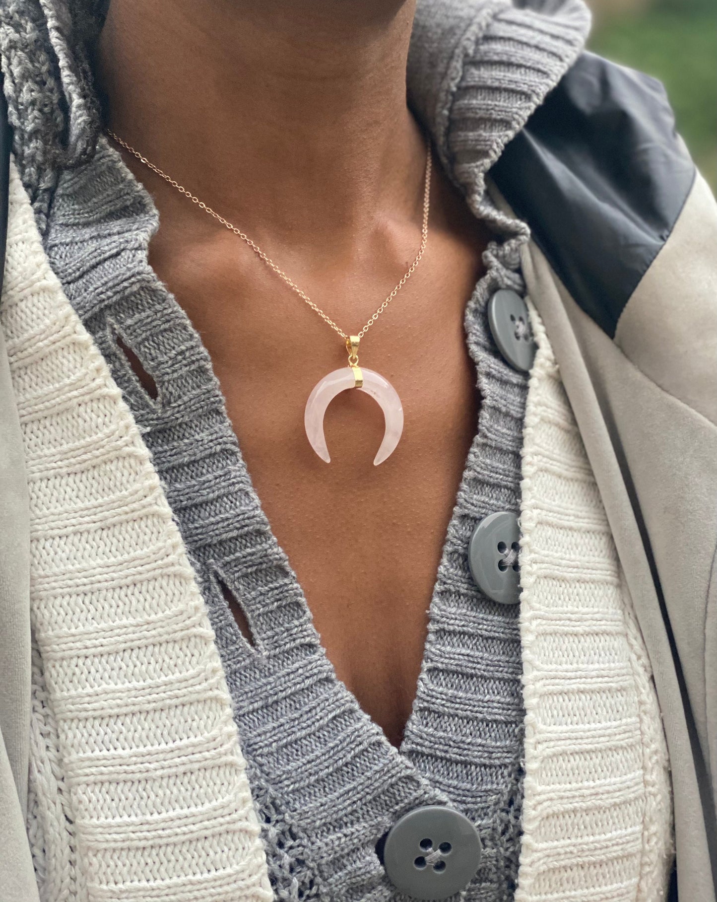 Gold Filled Rose Quartz Crescent Moon Necklace