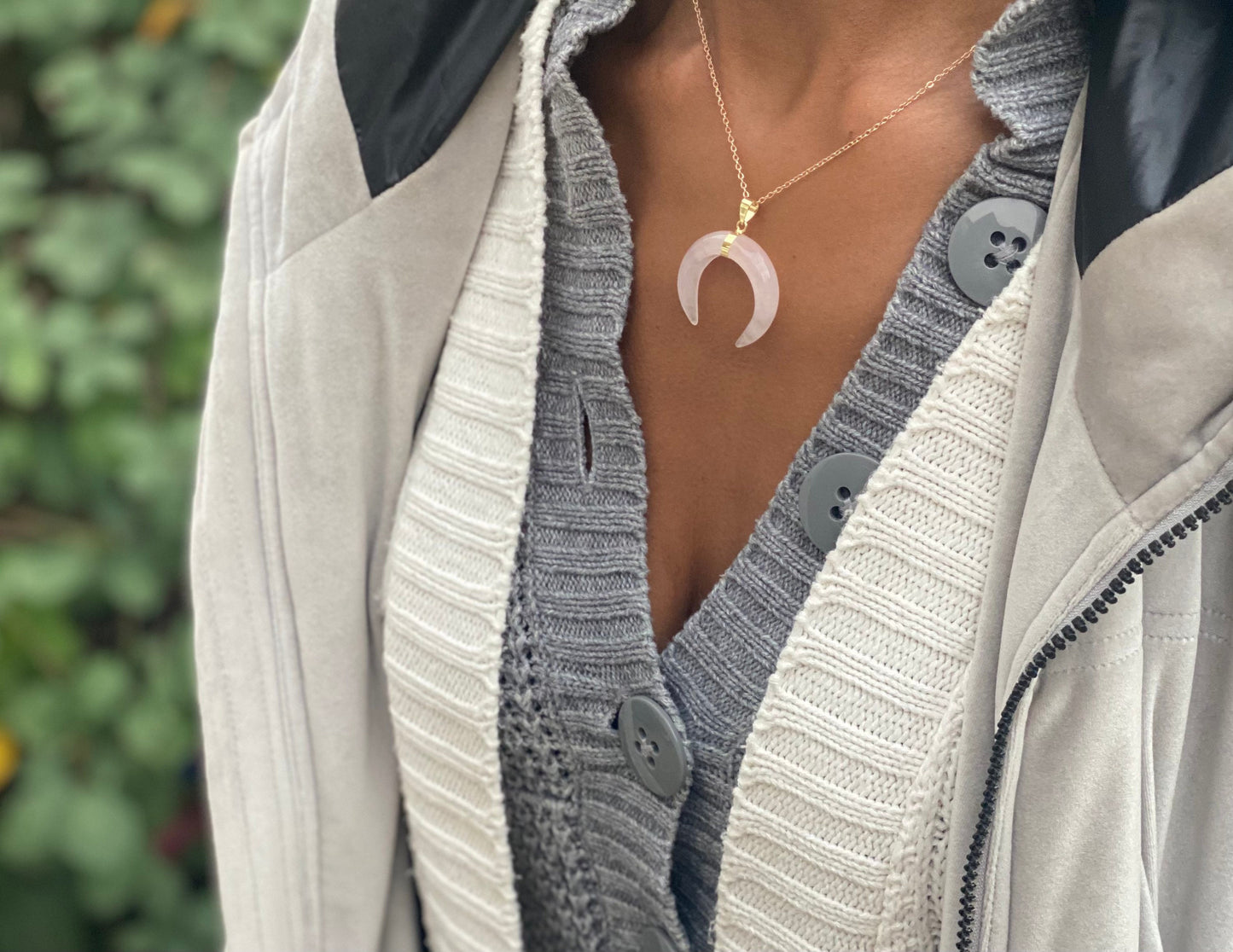 Gold Filled Rose Quartz Crescent Moon Necklace