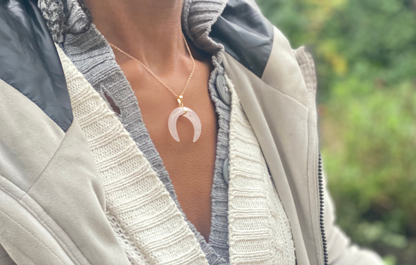 Gold Filled Rose Quartz Crescent Moon Necklace