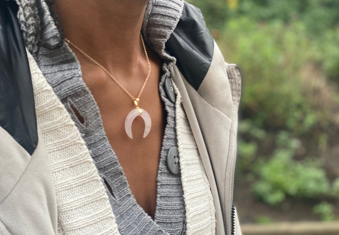 Gold Filled Rose Quartz Crescent Moon Necklace