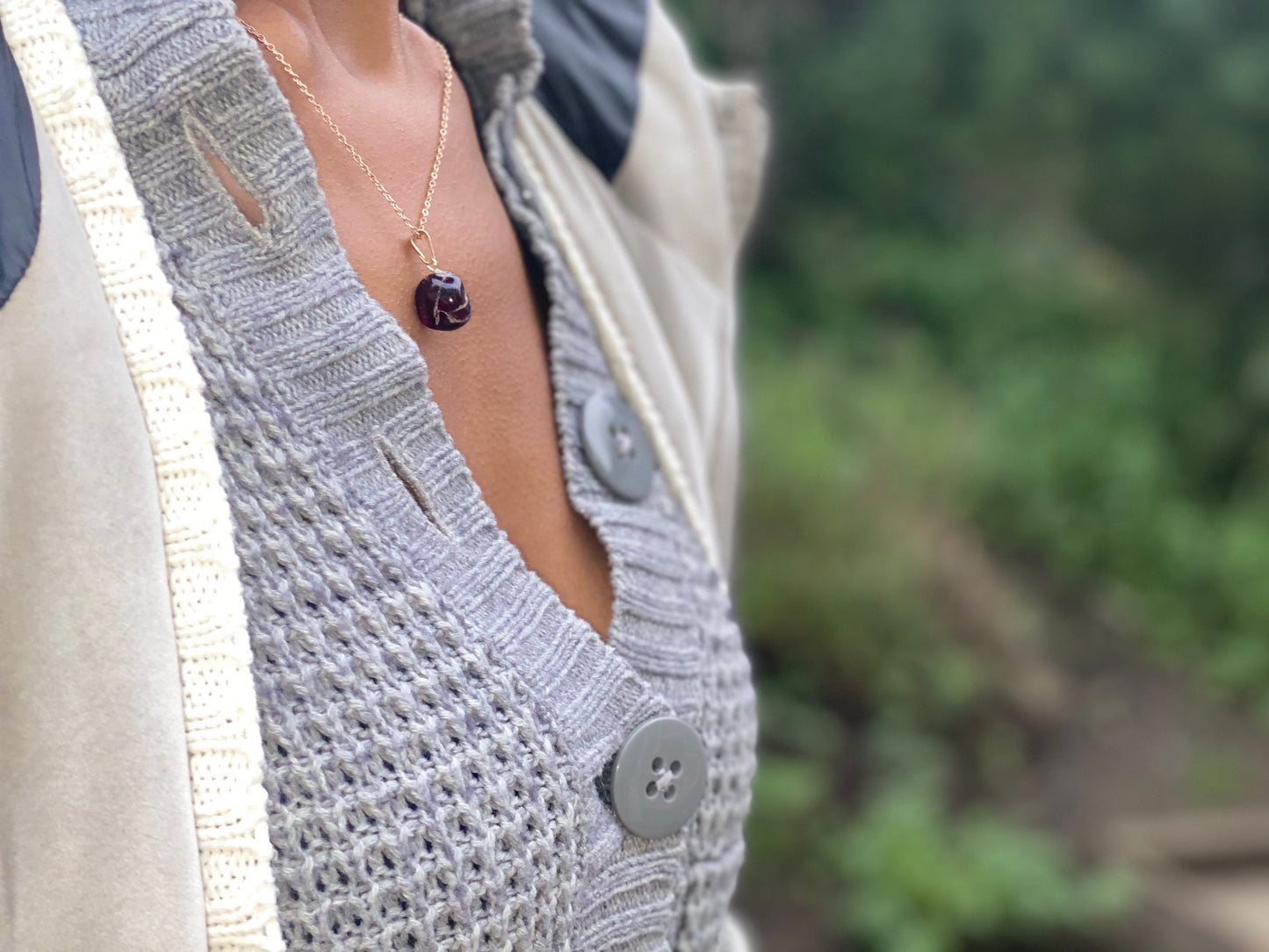 Gold Filled Tumbled Red Garnet Necklace