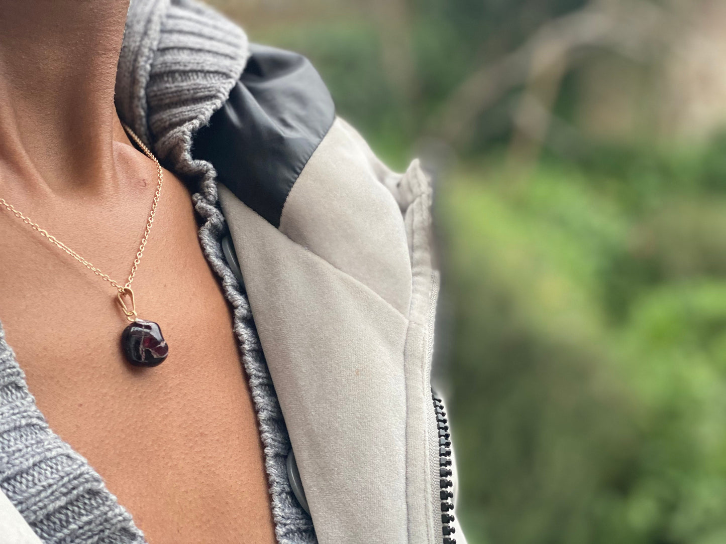 Gold Filled Tumbled Red Garnet Necklace