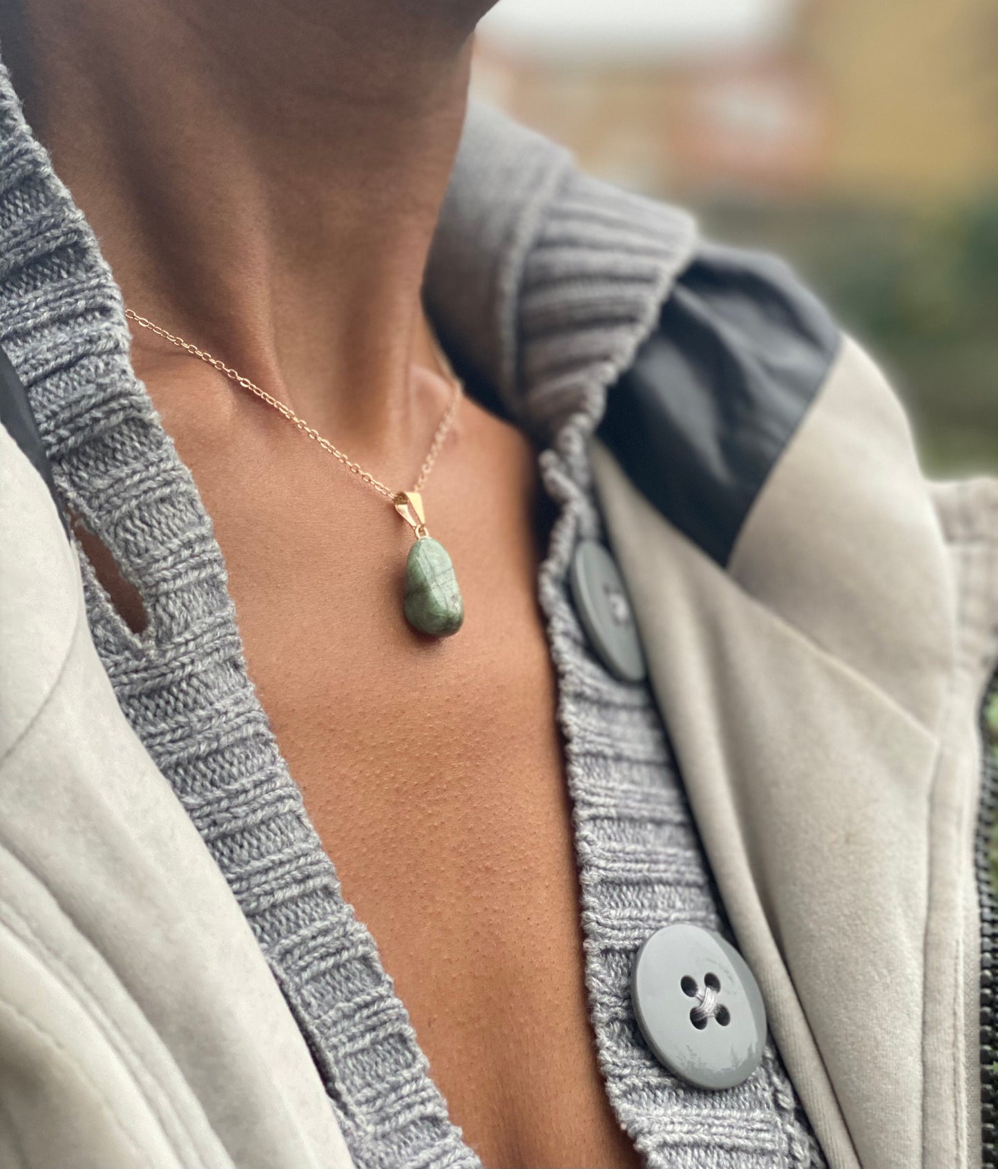 Gold Filled Tumbled Emerald Crystal Necklace