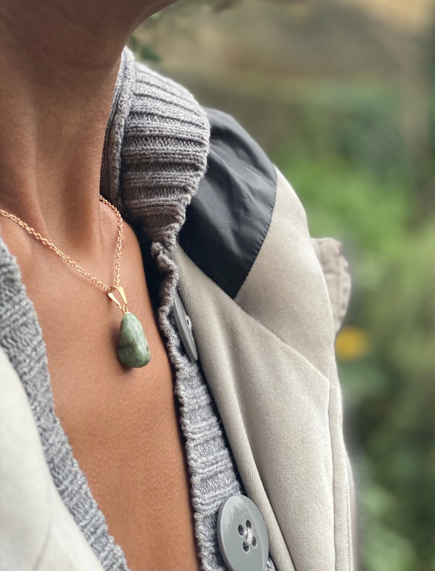 Gold Filled Tumbled Emerald Crystal Necklace