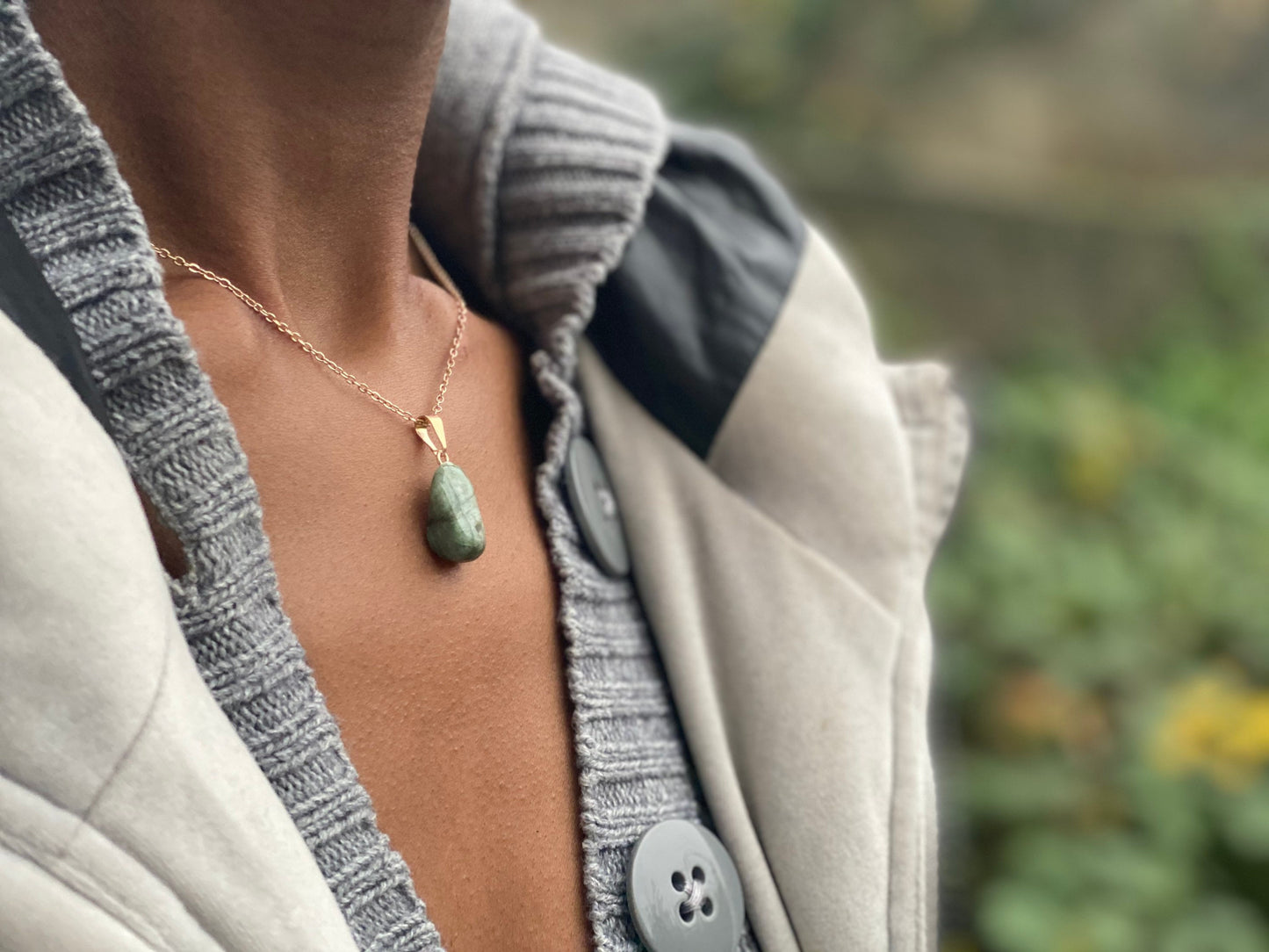 Gold Filled Tumbled Emerald Crystal Necklace