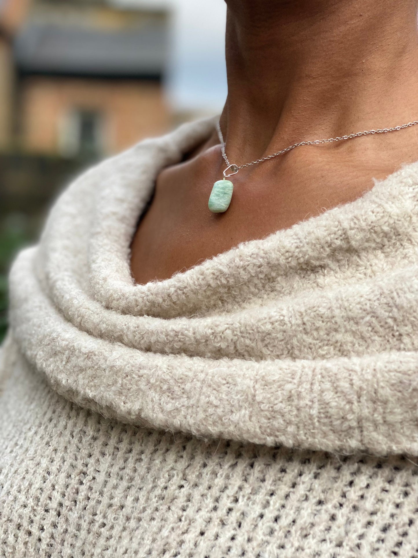 Silver Plated Tumbled Aqua Green Tourmaline Necklace