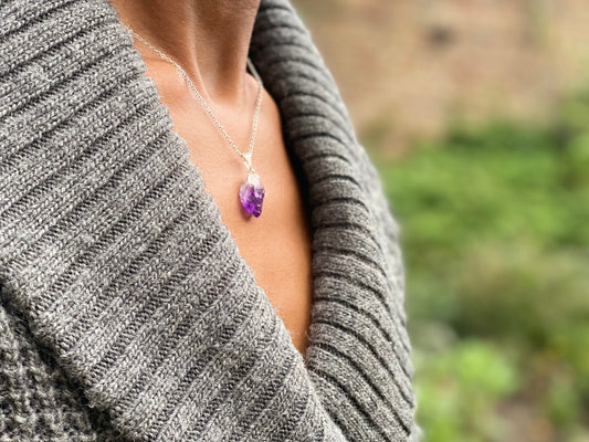 Raw Amethyst Silver Plated Necklace