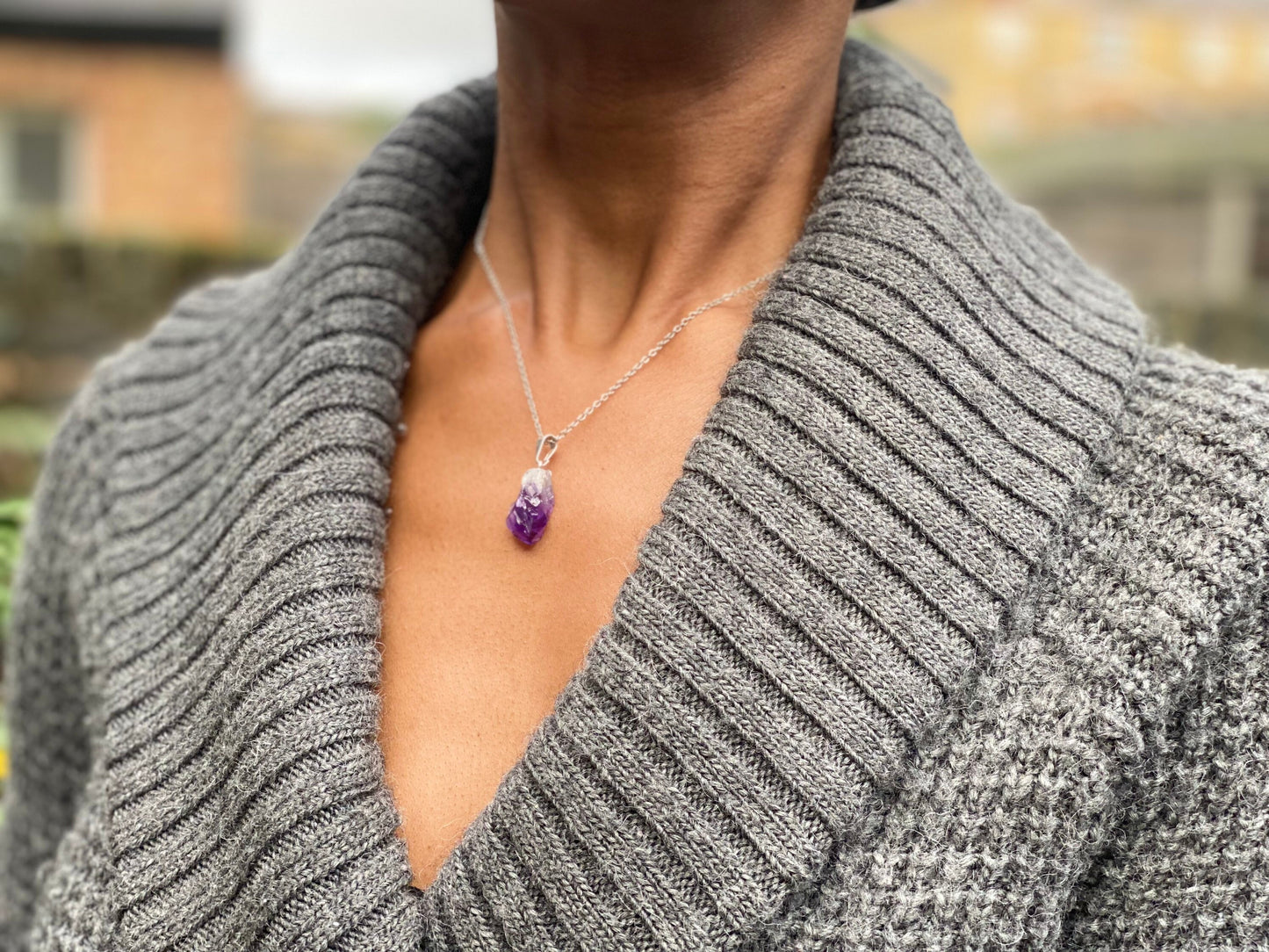 Raw Amethyst Silver Plated Necklace