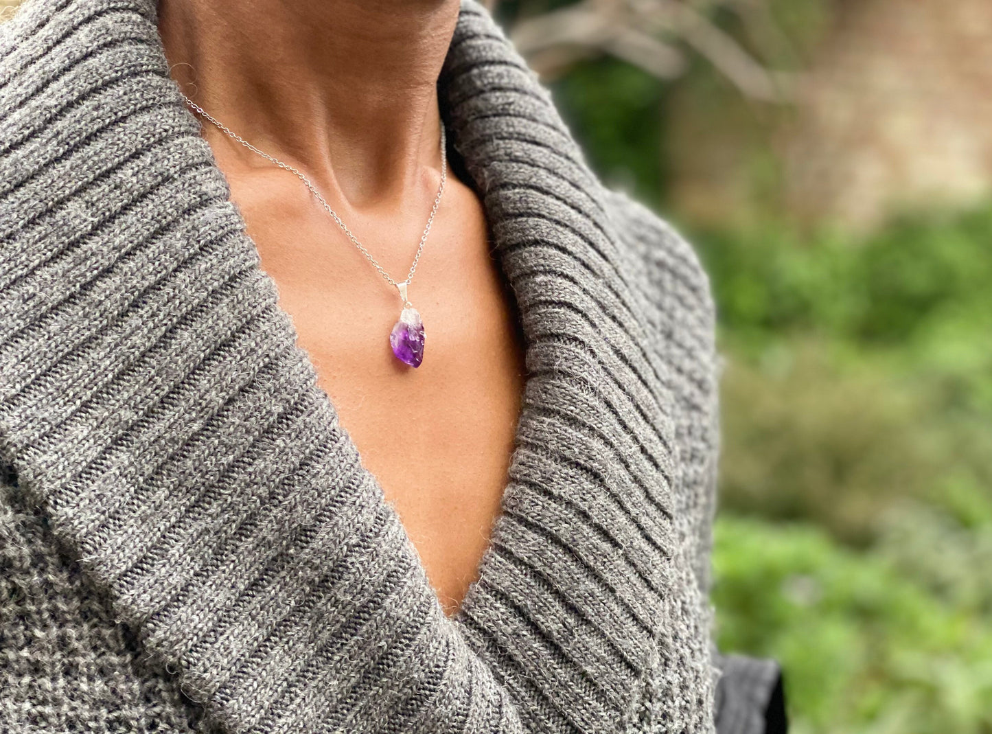 Raw Amethyst Silver Plated Necklace