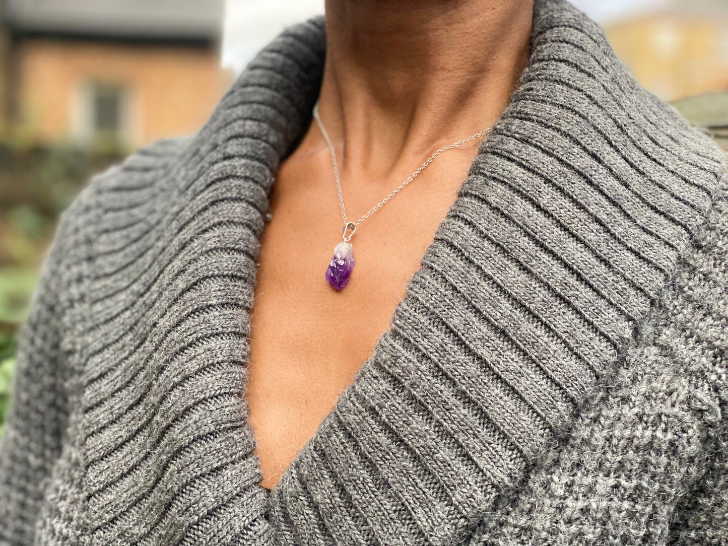 Raw Amethyst Silver Plated Necklace