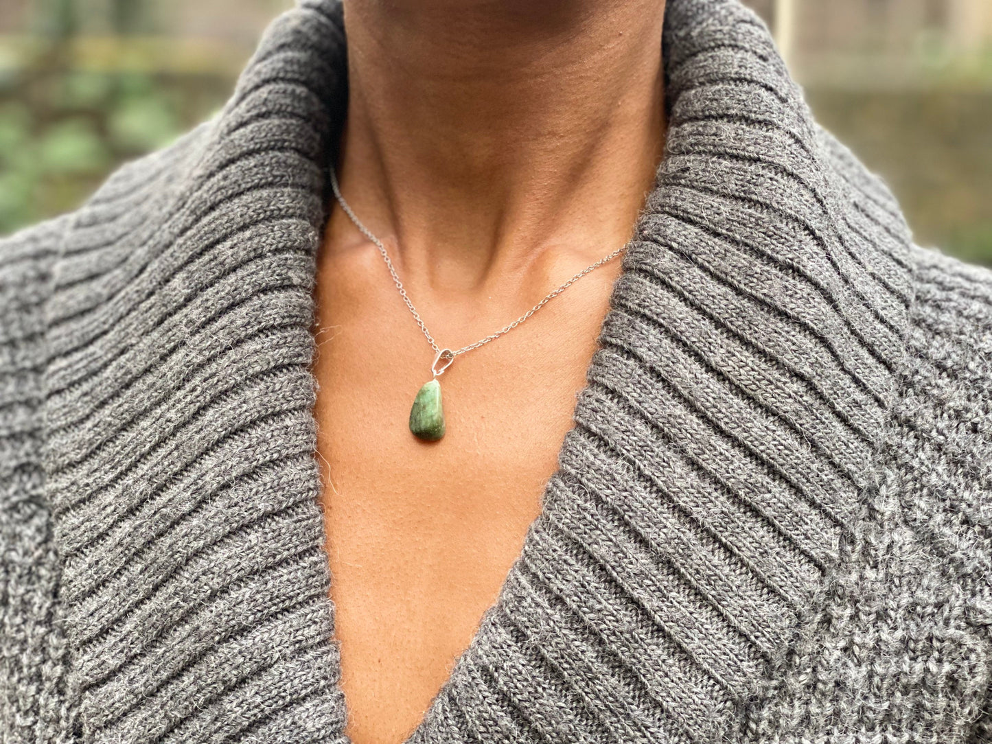 Sterling Silver Tumbled Emerald Necklace