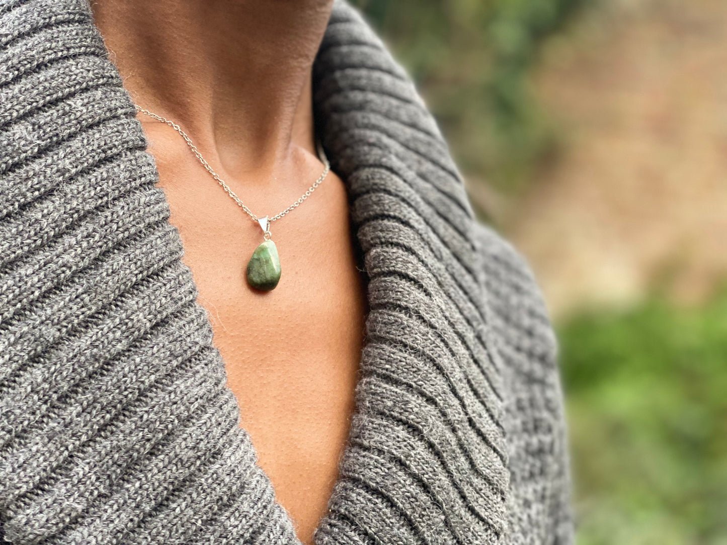 Sterling Silver Tumbled Emerald Necklace