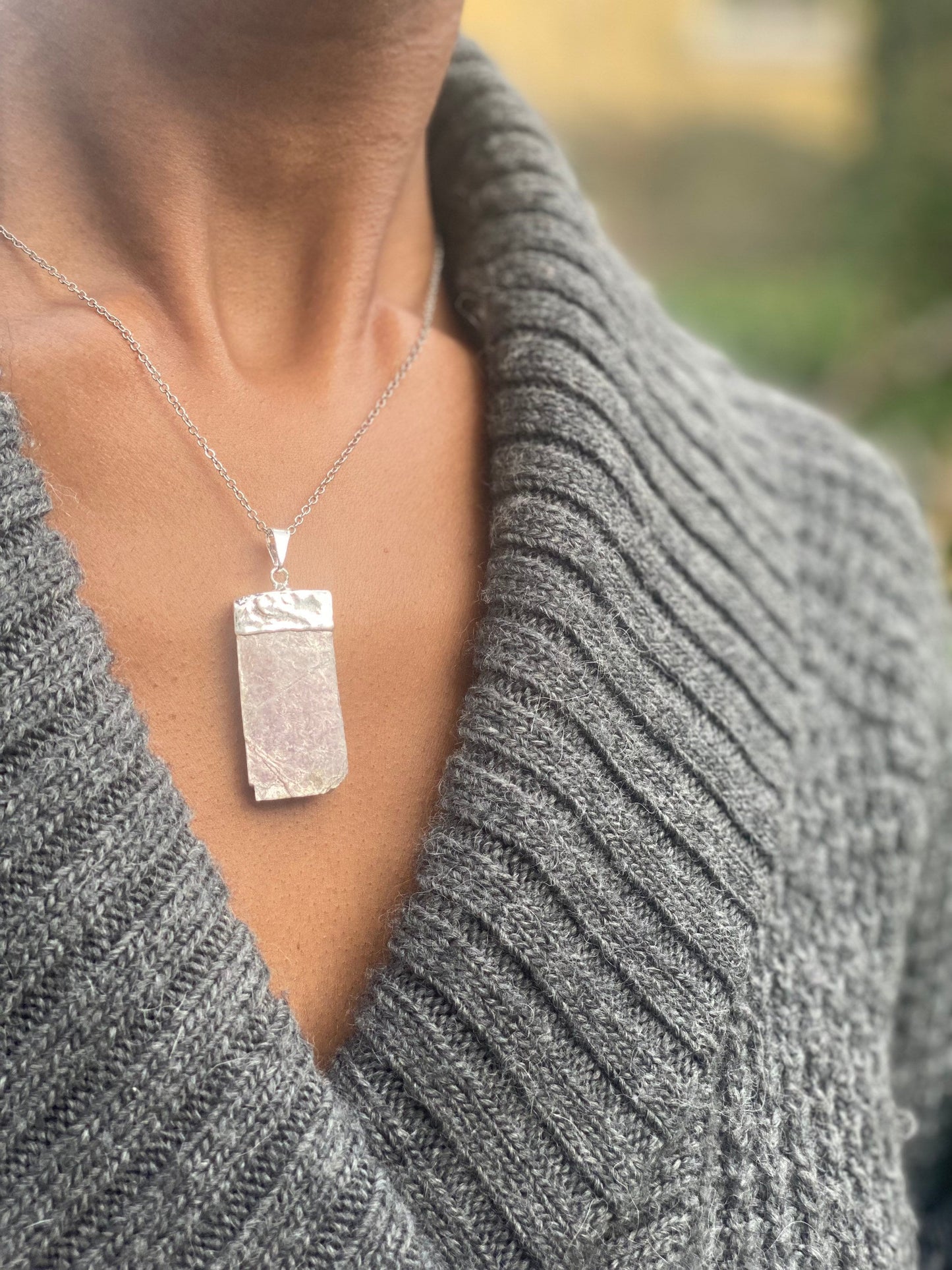 Silver Plated Purple Lepidolite Necklace