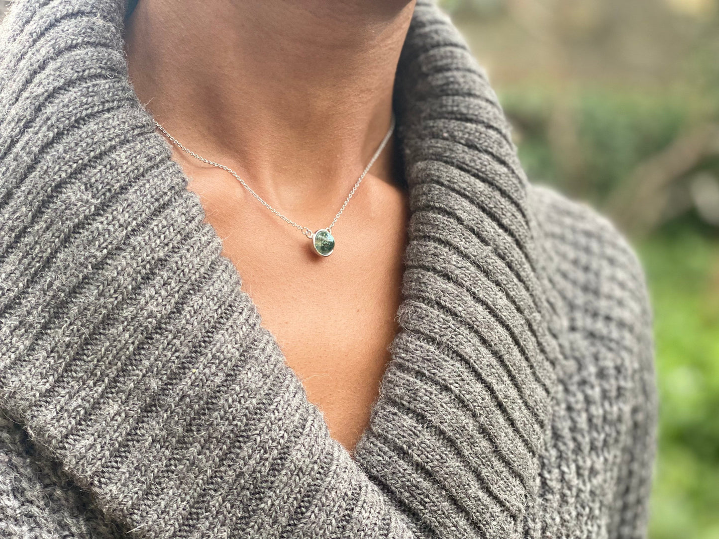 Sterling Silver Blue Agate Crystal Ball Necklace