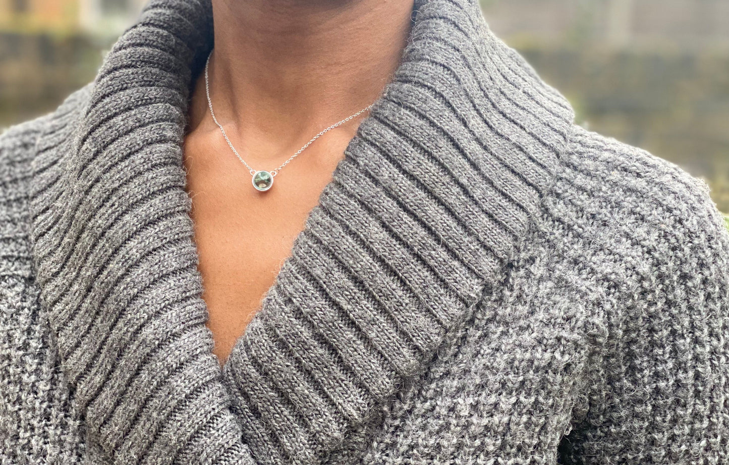 Sterling Silver Blue Agate Crystal Ball Necklace