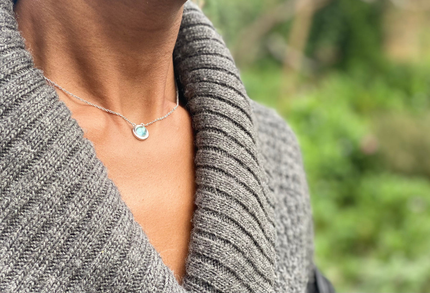 Silver Plated Light Blue Agate Necklace