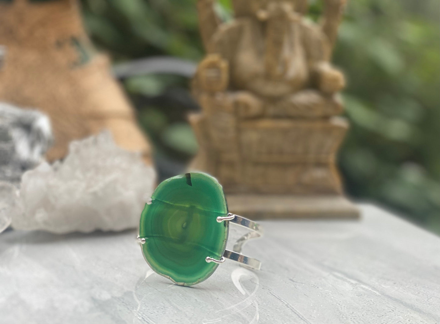 Silver Plated Green Agate Cuff Bracelet