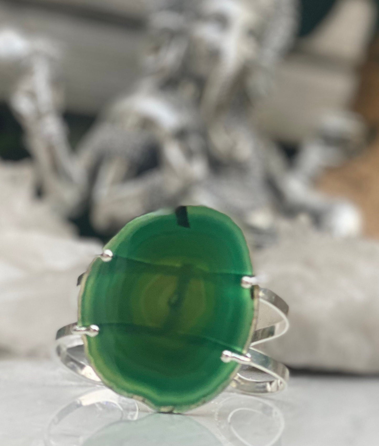 Silver Plated Green Agate Cuff Bracelet