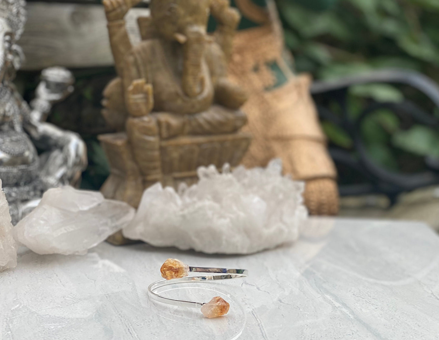 Silver Plated Raw Citrine Cuff Bracelet