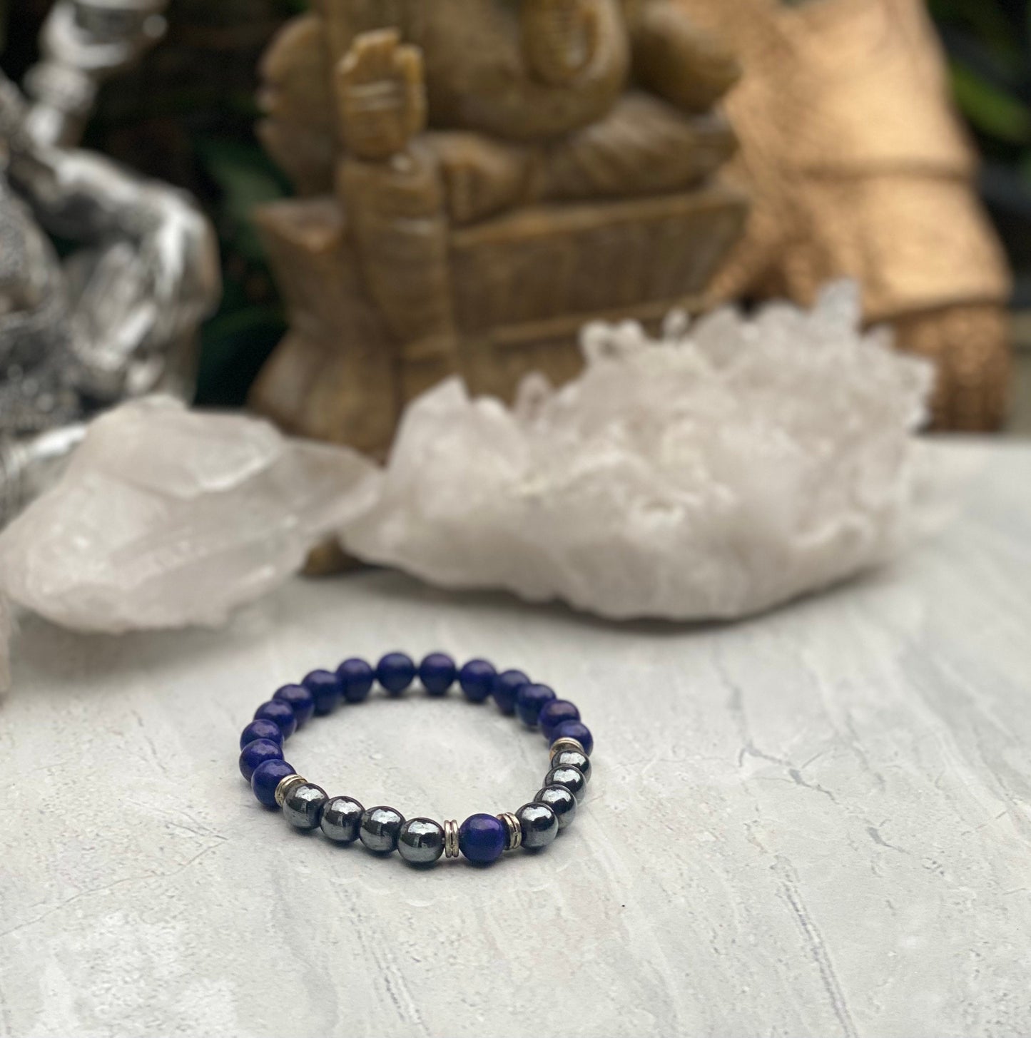 Lapis Lazuli and Hematite Beaded Bracelet