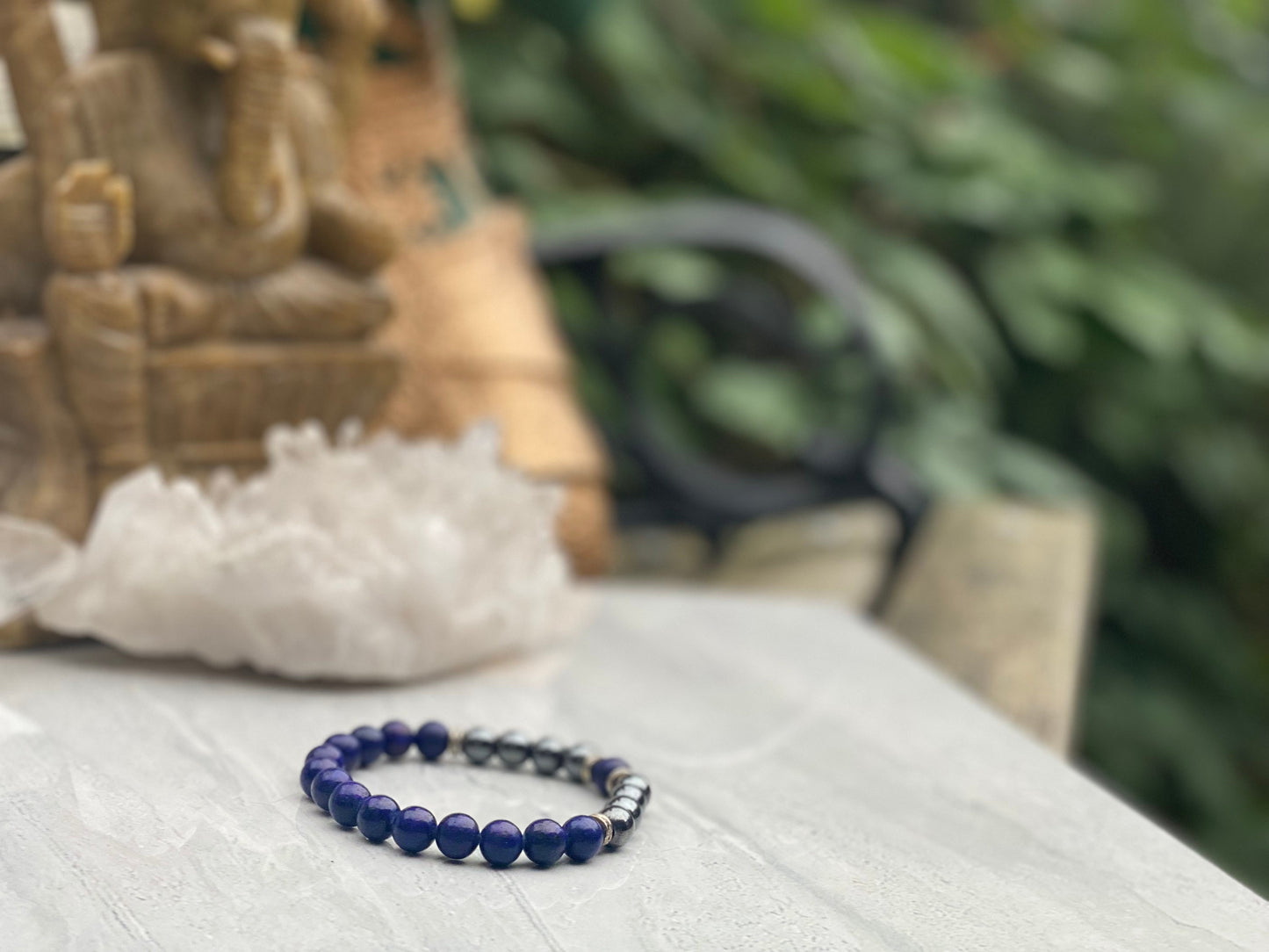 Lapis Lazuli and Hematite Beaded Bracelet